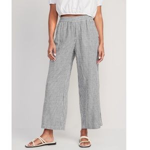 High waist, striped linen wide leg pants